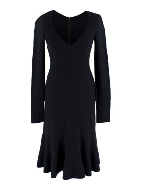 Alaia Black Knit Midi Fit & Flare Dress