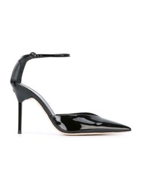 Nina Ricci black ankle-strap pointed patent leather pumps