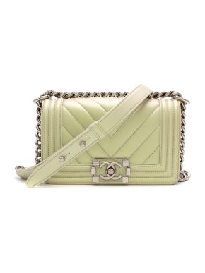 Chanel Iridescent Green Small Chevron Boy Bag