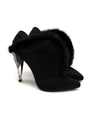 Fendi Fur Trimmed Mirrored Sculpted Heeled Ankle Boots