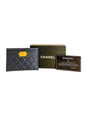 Chanel Boy navy caviar leather card holder