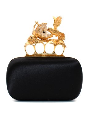 Alexander McQueen Black Satin Crystal Embellished Bird Knuckle clutch