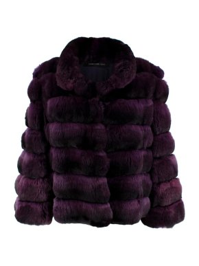Carmen Marc Valvo Couture Purple Chinchilla Fur Jacket
