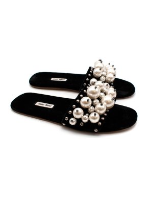 Miu Miu Pearl Embellished Slides