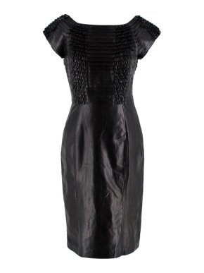 Gucci Black Ruffled Leather Fitted Dress