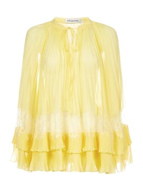 Self Portrait Yellow Chiffon Lace Trim Top