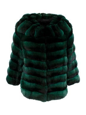 Carmen Marc Valvo Couture Emerald Green Chinchilla Fur Jacket