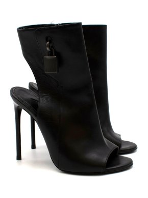 Tom Ford Black Leather Padlock Open Toe Booties