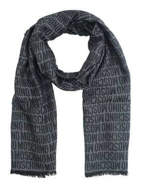 Moschino grey logo print silk blend scarf