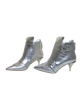 Alexander McQueen silver croc double buckle heeled ankle boots