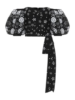 Self Portrait Sequin Embellished Puff Sleeve Crop Top