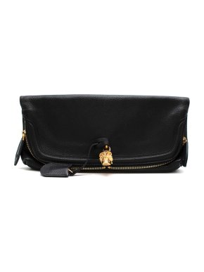 Alexander McQueen Black Foldover Skull Clutch Bag