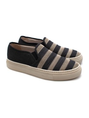 Brunello Cucinelli Denim Monili Bead Striped Slip-on Sneaker