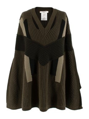 Givenchy Khaki Cable Knit Wool & Cashmere Poncho