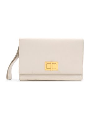 Tom Ford Cream & Gold Leather Turnlock Wristlet