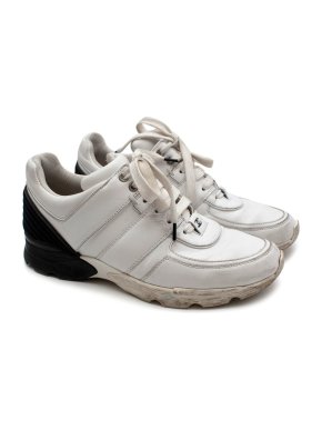 Chanel White & Black Calfskin Trainers