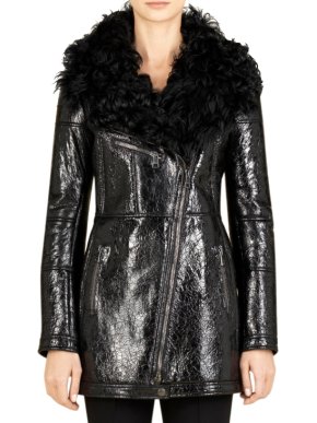 Gucci Crushed Patent Leather Biker Jacket with Shearling Collar