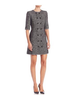 Dolce & Gabbana Wool Tweed Button Detail Mini Dress