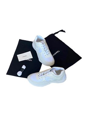 Chanel white leather CC logo triple sneakers