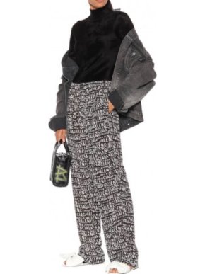 Balenciaga black and white logo wide legged silk pants