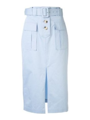 Self-Portrait Baby Blue Belted Midi Skirt