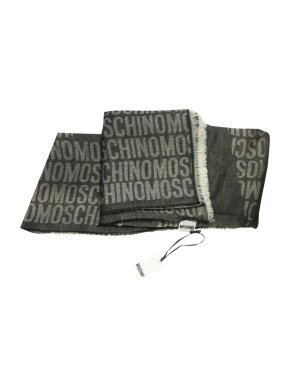 Moschino Grey Logo Lightweight Cashmere & Silk Blend Shawl