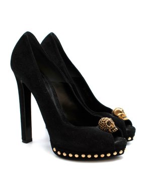Alexander McQueen Black Suede Platform Stiletto Skull Pumps