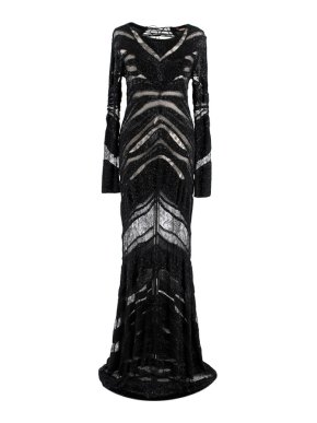 Roberto Cavalli Embroidered Black Lace Paneled Gown