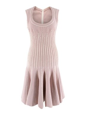 Alaia Pink & White Embroidered Knit Skater Dress
