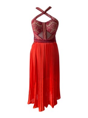 Three Floor burgundy & red lace mid-length dress