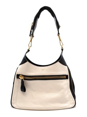 Tom Ford Black & White Leather Zip Around Shoulder Bag