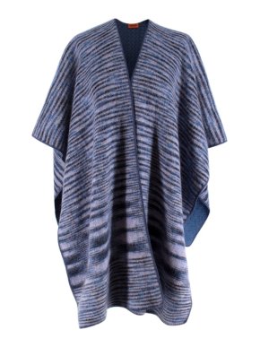 Missoni Blue Cashmere & Wool Striped Knit Poncho