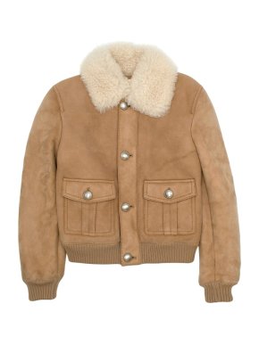 Gucci Suede Shearling Trim Tan Jacket