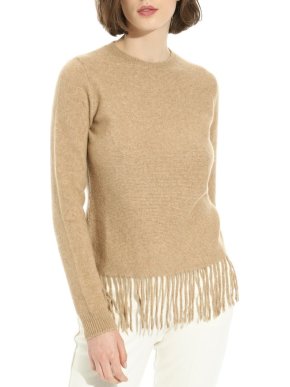 MaxMara fringed cashmere & wool blend sand jumper