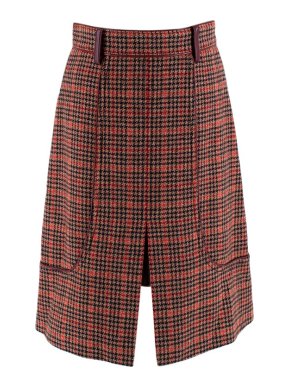 Prada Orange Leather-trimmed Houndstooth Tweed Skirt
