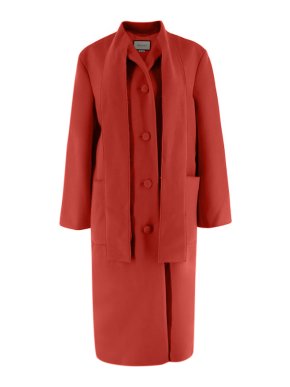 Gucci Red Tie Collar Longline Wool Coat