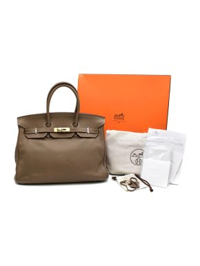 Hermes Clemence Leather Etoupe Birkin 35 PHW