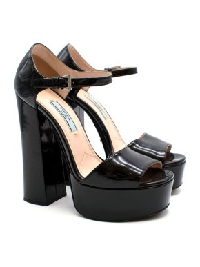 Prada Black Patent Leather Platform Sandals
