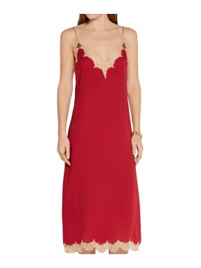 Gucci Claret Lace-trimmed silk midi dress