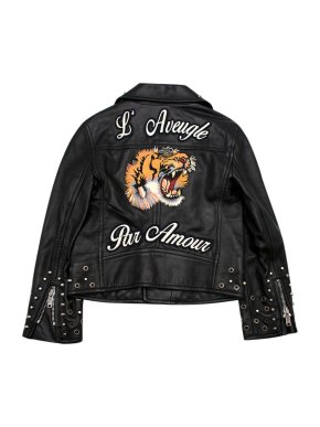 Gucci Kids Black Embroidered Leather Biker Jacket