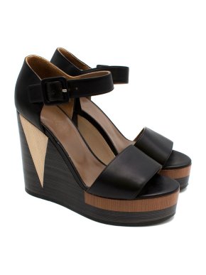 Hermes Brown Colour block Leather Wedges