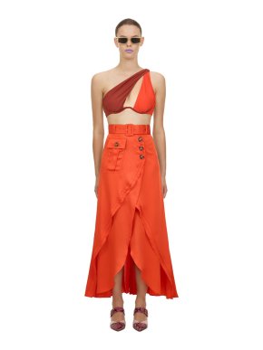 Self Portrait Asymmetric Orange Midi Skirt