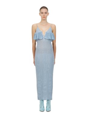 Self Portrait Blue Lurex Knit Midi Dress