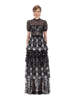 Self Portrait Deco Sequin Crew Neck Maxi Dress