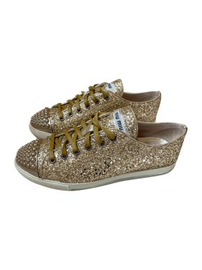 Miu Miu gold metallic glitter embellished trainers