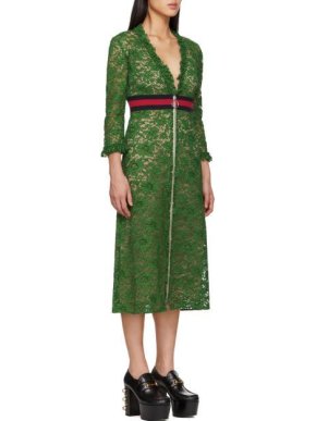 Gucci Green Lace Zip-Front Midi Dress
