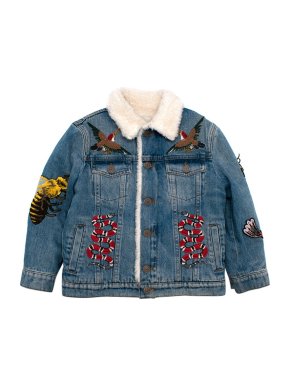Gucci Kids Denim Shearling Embroidered Jacket