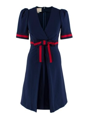 Gucci Navy Grosgrain-Trimmed Stretch-Ponte Mini Dress