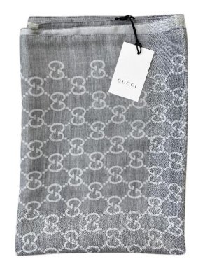 Gucci grey monogram wool blend scarf