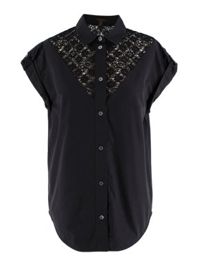 Louis Vuitton Black Button Down Fleur De Lis Lace Detail Blouse